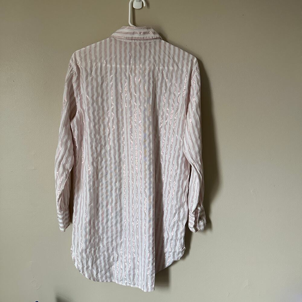 Victoria's Secret Sleep Shirt Womens SMALL Pink Metallic Striped Long Sleeve - Picture 12 of 12